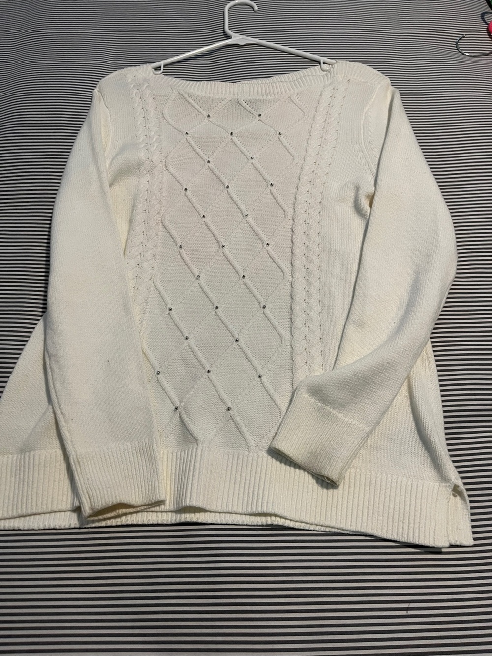 White sweater with silver beads. No stains.